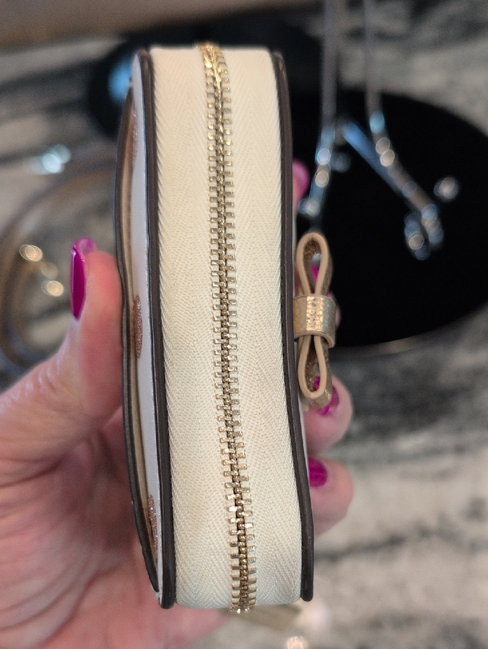 Kate Spade Metallic Gold Dome Satchel w/Gold Glitter Polkadot Wallet - Picture 11 of 13
